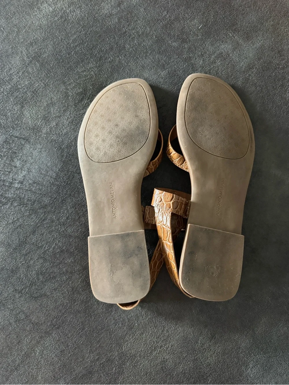 ANTONIO MELANI Brown Croc-Embossed Leather T-Strap Sandals